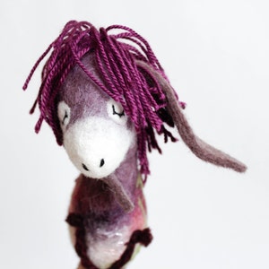 Felt Donkey Bertha. Art Toy. Felted toy Felt Animals Mothers day gift Puppet Softie Plush Toy Stuffed donkey Handmade felt donkey. purple. image 4