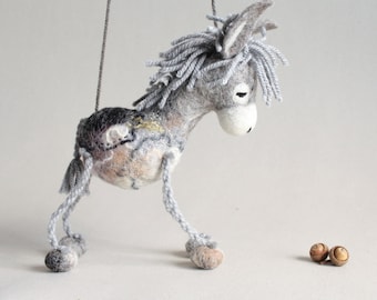Felt Toy - Serafim - Felted Donkey. Art Toy. Marionette, Stuffed animals for kids  Room decor  baby shower gift.
