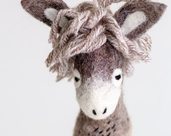 Danny - Organic toy, Small Felt Donkey, Felt Toy, Undyed Wool , Handmade gift, Newborn gift, Marionette. minimalist design. neutral