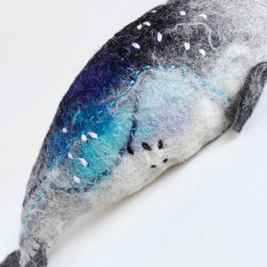 Felt Narwhal Anders Felted Art Toy Gift for kids Narwhal Sea Unicorn Toy, Whale toy, Stuffed whale plush, aquamarine. Soft toy. image 5