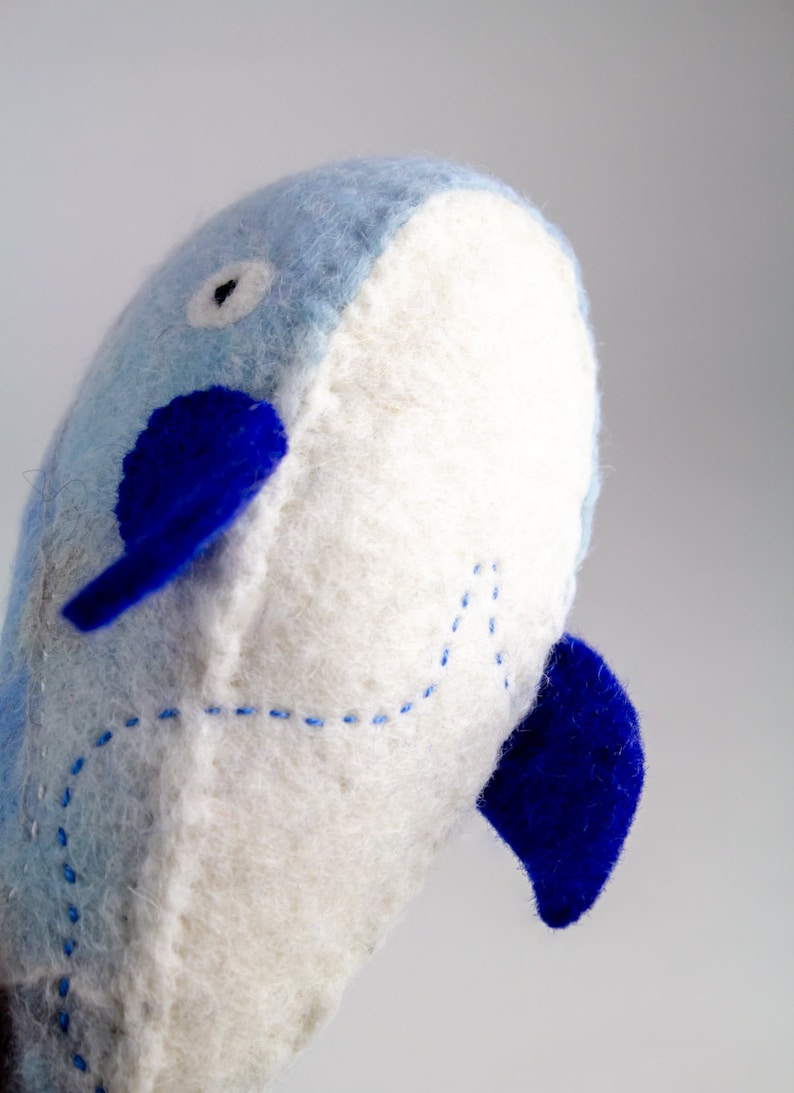 Big Whale Seamus, Art Toy, Handmade stuffed toy, Sea Toy, Whale felt toy, ocean whale plush, Soft toy. Humpback Whale. READY TO SHIP image 7