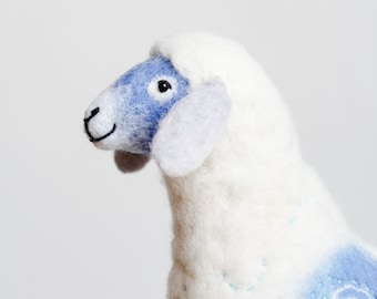 Eugenia - Felt Sheep, Art Puppet, Handmade Marionette, Stuffed Animal, Felted Toy, silver white soft neutral white grey.