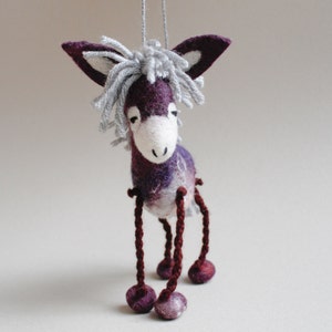 Margot Felt Donkey. Felted Animal, Art Toy. Marionette Puppet, Felted toy. Handmade felt donkey. violet purple red. READY TO SHIP. image 3