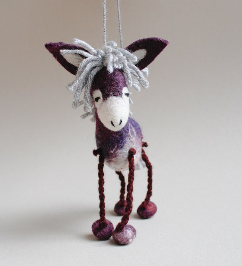 Margot Felt Donkey. Felted Animal, Art Toy. Marionette Puppet, Felted toy. Handmade felt donkey. violet purple red. READY TO SHIP. image 3