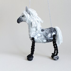 Felt Horse Bethany. Felted animal Marionette Art Toy. Dapple Grey Horse plush Stuffed Horse Toy farm animal for kids Puppet silver. image 4