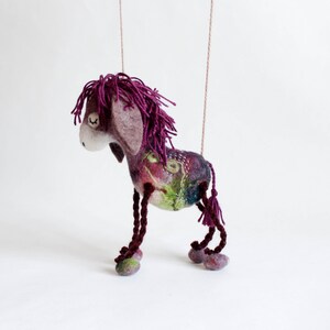 Felt Donkey Bertha. Art Toy. Felted toy Felt Animals Mothers day gift Puppet Softie Plush Toy Stuffed donkey Handmade felt donkey. purple. image 3