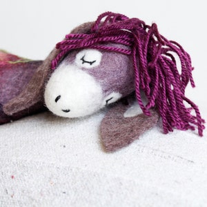 Felt Donkey Bertha. Art Toy. Felted toy Felt Animals Mothers day gift Puppet Softie Plush Toy Stuffed donkey Handmade felt donkey. purple. image 1