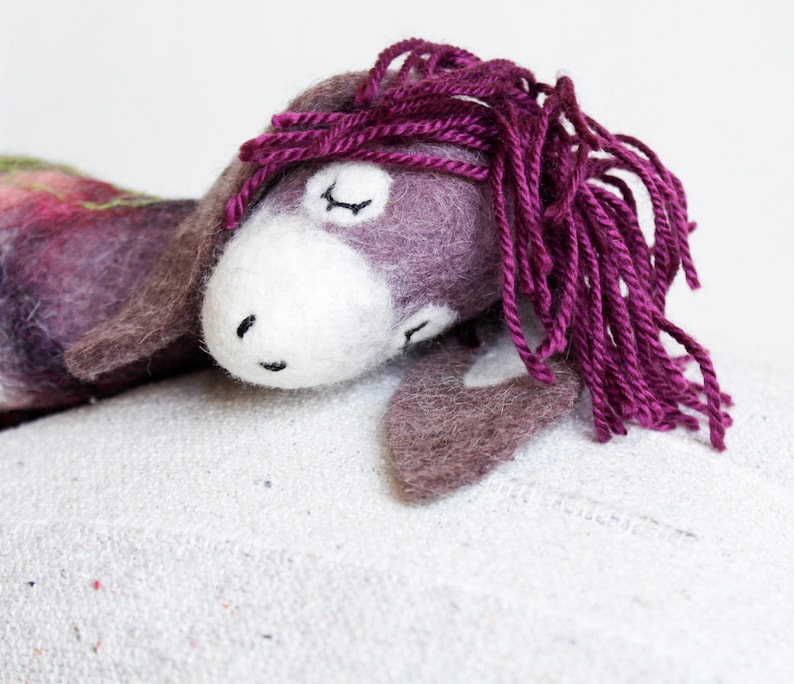 Felt Donkey Bertha. Art Toy. Felted toy Felt Animals Mothers day gift Puppet Softie Plush Toy Stuffed donkey Handmade felt donkey. purple. image 1