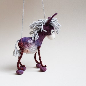 Margot Felt Donkey. Felted Animal, Art Toy. Marionette Puppet, Felted toy. Handmade felt donkey. violet purple red. READY TO SHIP. image 2