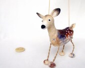 Hanna  - White Tailed Female Deer, Art Puppet Marionette Stuffed Animal Felted Toy , mteam. beige neutral cream brown.  MADE TO ORDER.