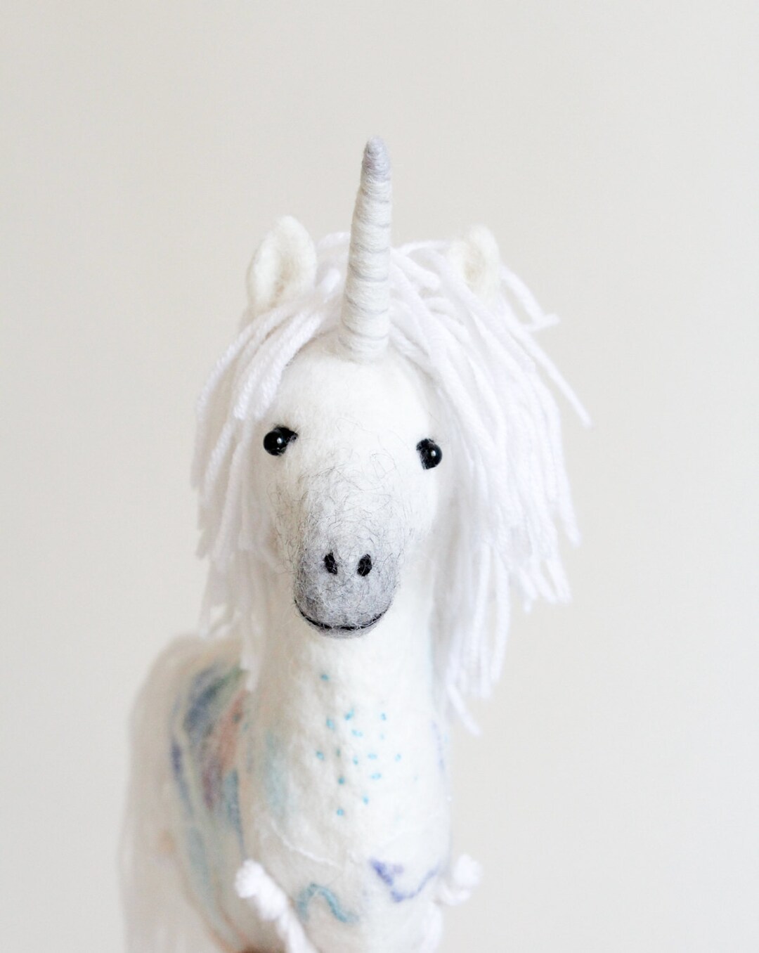 Unicorn Felt Toy, Felted White Handmade Toy Puppet Stuffed Mythical Animal Horse Baby