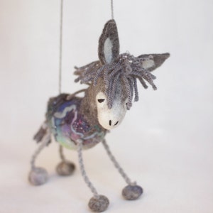 Felt Donkey Henry. Felted toy. Art Marionette Stuffed toy Felt Animal Waldorf doll soft plush toys. Handmade Puppet, Felted Animals. grey image 3