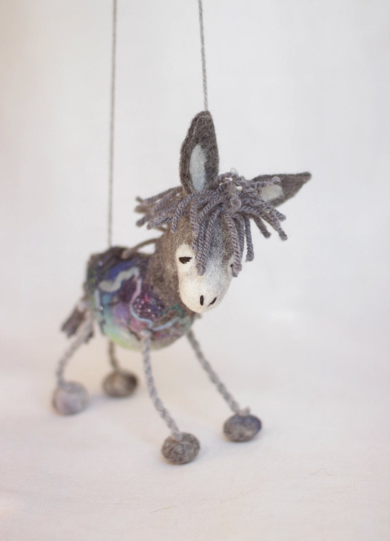 Felt Donkey Henry. Felted toy. Art Marionette Stuffed toy Felt Animal Waldorf doll soft plush toys. Handmade Puppet, Felted Animals. grey image 3