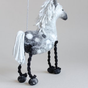 Felt Horse Bethany. Felted animal Marionette Art Toy. Dapple Grey Horse plush Stuffed Horse Toy farm animal for kids Puppet silver. image 3