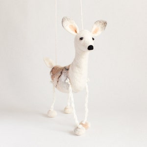 Organic toy - Ingberta - White Doe,  Art Puppet, Marionette, Stuffed Animal, Felted Toy, Christmas Deer. Baby Shower gift,  pastel colors.