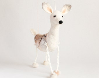 Organic toy - Ingberta - White Doe,  Art Puppet, Marionette, Stuffed Animal, Felted Toy, Christmas Deer. Baby Shower gift,  pastel colors.