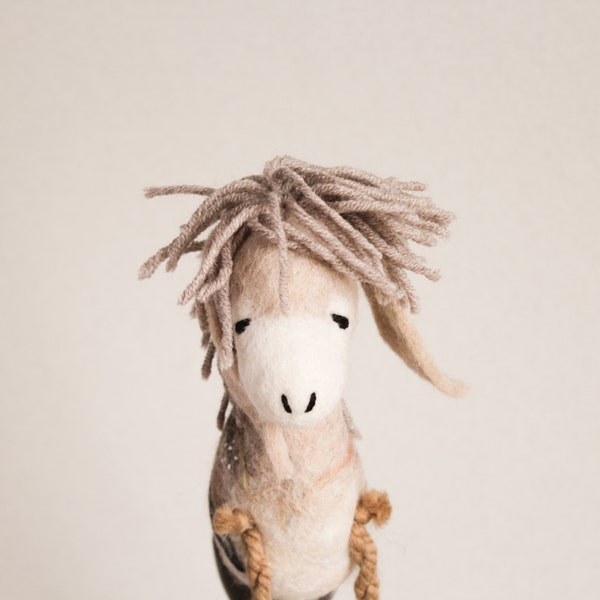 Felt Donkey kids gift - Brunhilda- Art Toy Felted Toy Plush stuffed Felt Toy Marionette Puppet Felt Animal beige cream neutral MADE TO ORDER