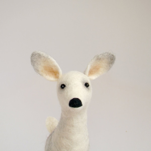 Ingberta - White Female Deer,  Doe Art Puppet Marionette Stuffed Animal Felted Toy Deer. beige neutral cream pastel snow. RESERVED for Jan.