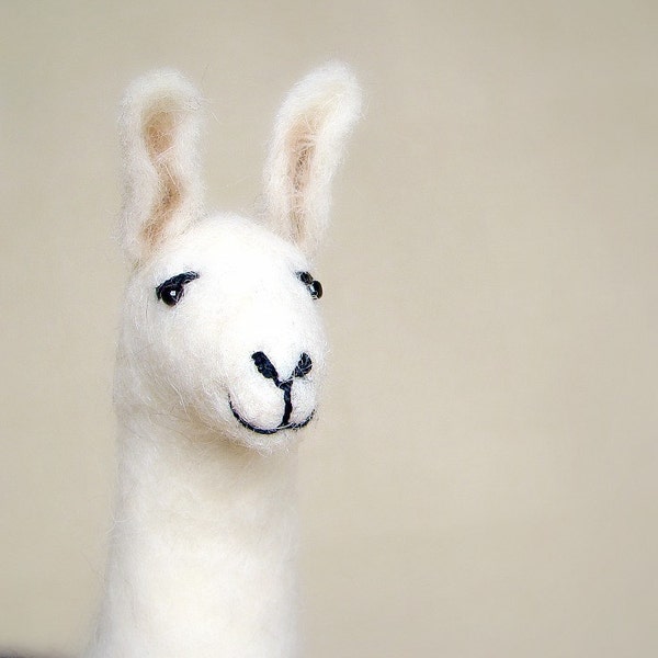 Laura - Felt Llama,  Art Marionette, Puppet, Felted Animal, Stuffed Toy.   MADE TO ORDER