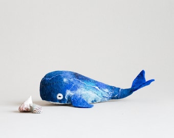 Big Blue Whale - Benno, Art Toy, Felt Whale, Handmade stuffed toy, Deep Sea Toy, Whale toy, Stuffed toy, whale plush, blue, Soft toy.