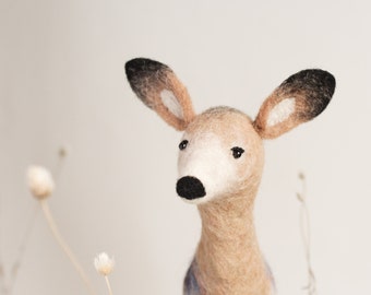 Hanna - White Tailed Deer, Christmas deer, Doe, Art Puppet, Marionette, Stuffed Animal, Felted Toy. beige neutral cream brown. MADE TO ORDER