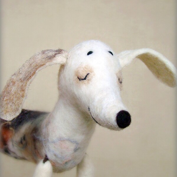 Natasha - Felt Dachshund, Art Puppet, Lovely White Dog, Marionette, Felted, Cute StuffedToy.   MADE TO ORDER
