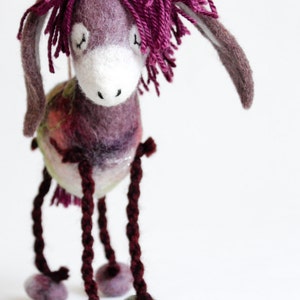 Felt Donkey Bertha. Art Toy. Felted toy Felt Animals Mothers day gift Puppet Softie Plush Toy Stuffed donkey Handmade felt donkey. purple. image 2