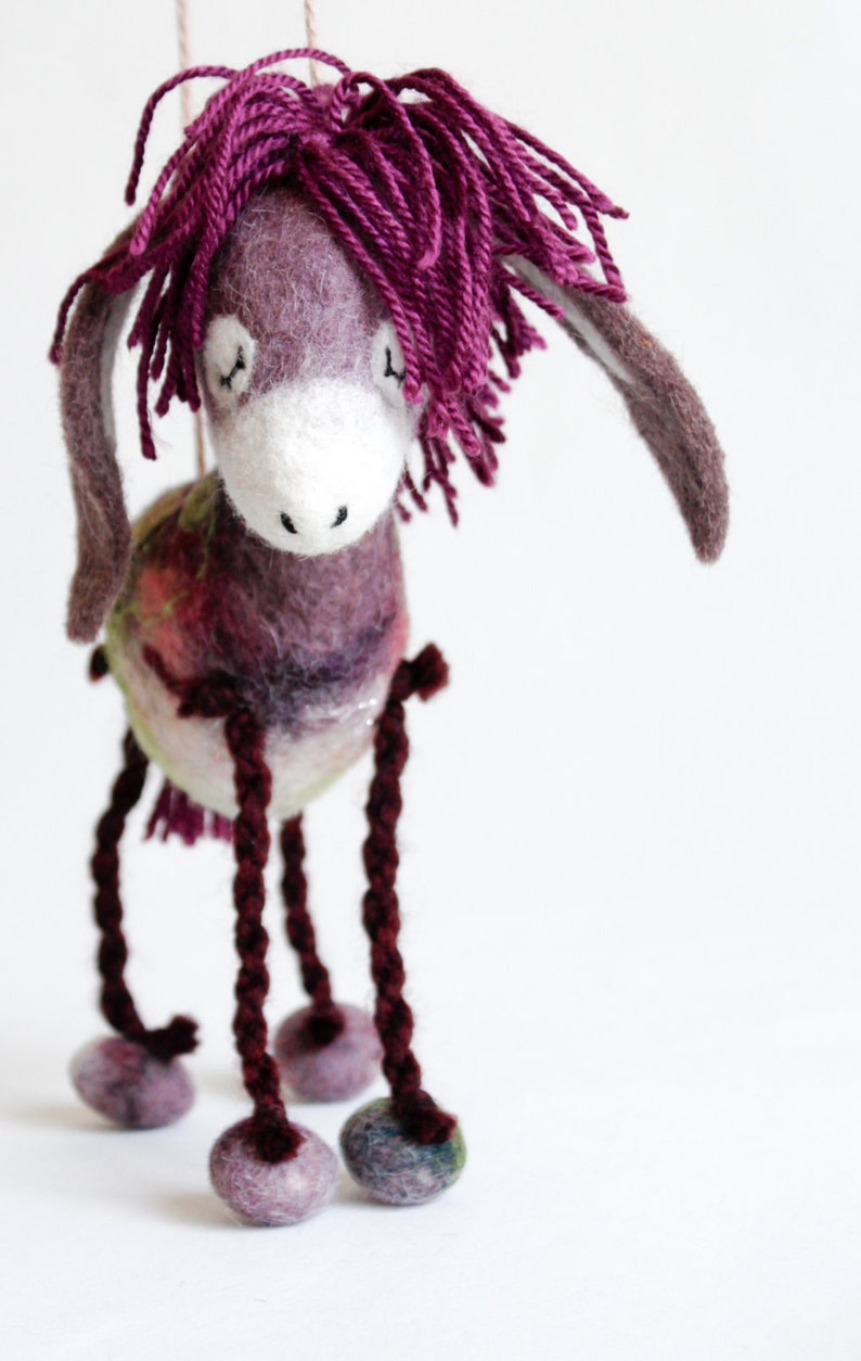 Felt Donkey Bertha. Art Toy. Felted toy Felt Animals Mothers day gift Puppet Softie Plush Toy Stuffed donkey Handmade felt donkey. purple. image 2