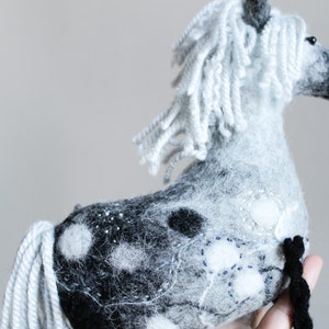Felt Horse Bethany. Felted animal Marionette Art Toy. Dapple Grey Horse plush Stuffed Horse Toy farm animal for kids Puppet silver. image 5