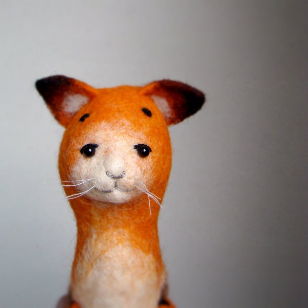 Mr. Orange - Felt Cat.  Art Puppet Ginger Kitten Felted Toy Animal Kitten marionette. orange black. SPECIAL ORDER for Amy.