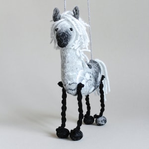 Felt Horse Bethany. Felted animal Marionette Art Toy. Dapple Grey Horse plush Stuffed Horse Toy farm animal for kids Puppet silver. image 2