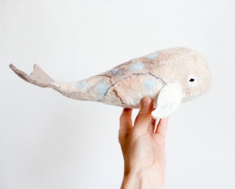 Big Felt Whale Nilmer, Art Toy Gift for kids Felt Toy Whale Felt Sea Animal Stuffed toy Soft Plush Blue Whale whale plush Nursery Decor image 4