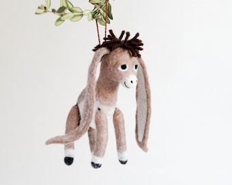 Nestor - The small Long-Eared Christmas Donkey. Art Toy. Christmas ornament. Felted toys.