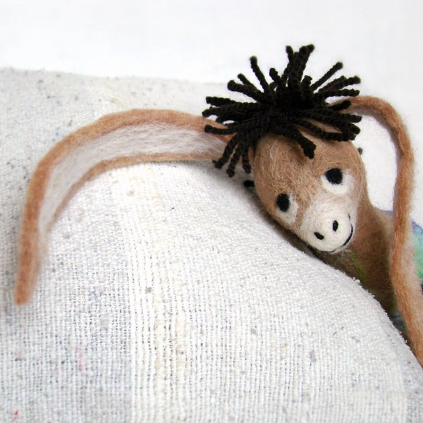 Nestor - The small Long-Eared Christmas Donkey. Art Toy Felted  Christmas Ornament. Special order for Michele.
