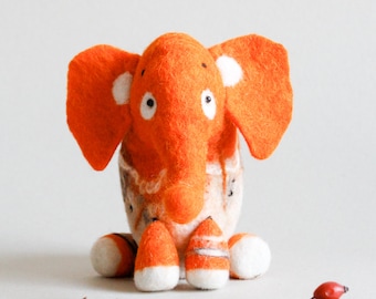 Gisela - Felt Elephant Art Toy. Puppet, Marionette. Felt toy. Orange Elephant.Gift for kids. Stuffed Toy. bright sunny.