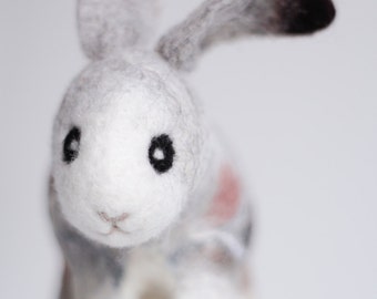 Cornelius - Little Felt Bunny. Art Toy. Easter bunny. Felt bunny, Felted toy, Stuffed toy. white grey soft neutral brown.