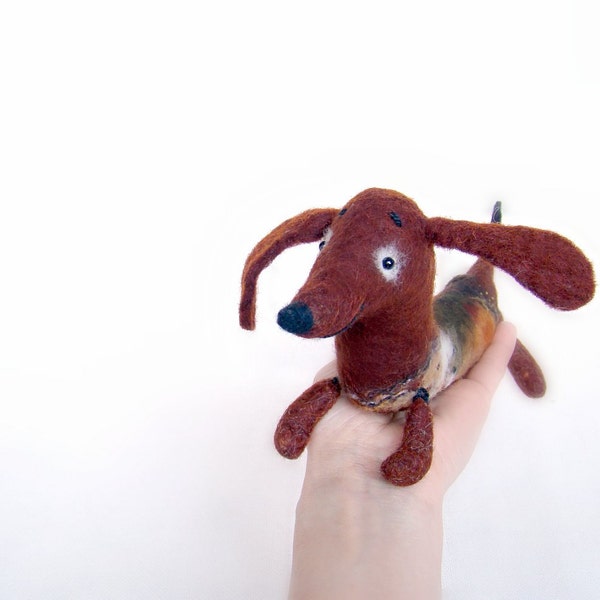 Geronimo - Dachshund, Small Art Puppet Lovely Dog Marionette, Felted Cute Stuffed Toy. brown orange. Special order for Teresa .