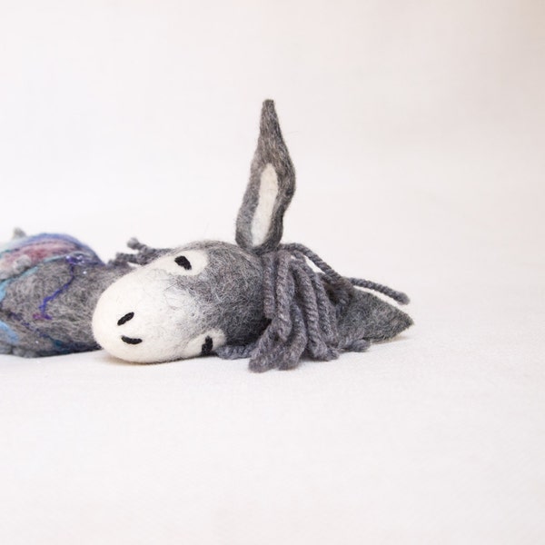 Felt Donkey - Henry.  Felted toy. Art Marionette Stuffed toy Felt Animal Waldorf doll soft plush toys. Handmade Puppet, Felted Animals. grey