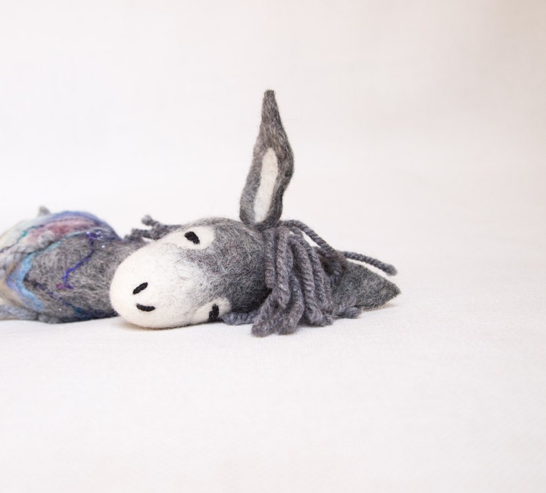 Felt Donkey Henry. Felted toy. Art Marionette Stuffed toy Felt Animal Waldorf doll soft plush toys. Handmade Puppet, Felted Animals. grey image 1