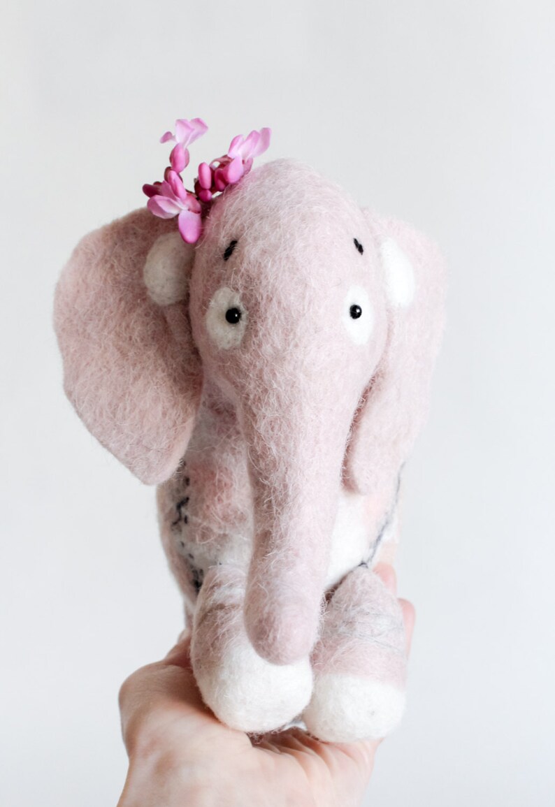 Waldorf toy. Aurelia Felt Elephant. Felt toy. Felted Animals. Softie Plush Toy Stuffed animals. Nursery decor soft toy. dusty light pink. image 2