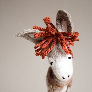 Peppino - Felt Donkey. Art Toy.  Marionette, Puppet, Felt Toys, Felted Animals.  brown orange  beige red  neutral. MADE TO ORDER.