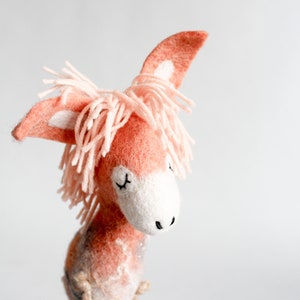 Felt Donkey Coralie - Art Toy. Felted Toy. gift for kids  Felt Toy  Marionette Puppet. Felt Animals. stuffed toys.  coral cream neutral.