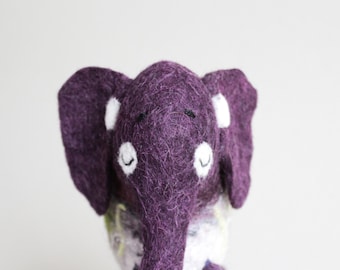 Felt Elephant - Giribala, Felted Toy, Puppet, Art Marionette Christmas gift Animals Stuffed  plush toy gift for kids. purple, violet.