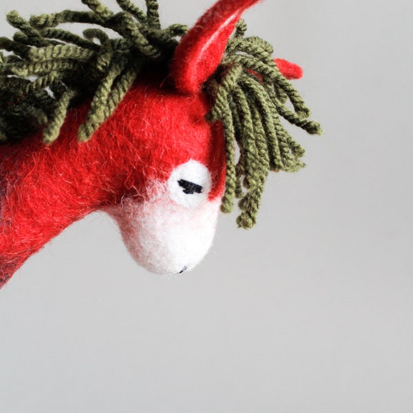 Roberta - Felt Donkey. Gift for kids. Waldorf toy Art Toy Marionette Felted toy Felt Animals Soft toy Puppet plush soft donkey. red green.