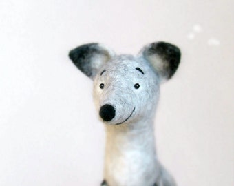 Felt Toy Silver Fox - Antuon, Art Toy Fox plush Felted Fox Woodland plush Marionette Puppet Felt Animal Stuffed Toy. gray. Christmas Gift.