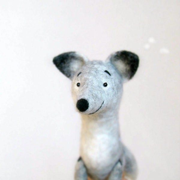 Felt Toy Silver Fox - Antuon, Art Toy Fox plush Felted Fox Woodland plush Marionette Puppet Felt Animal Stuffed Toy. gray. Christmas Gift.