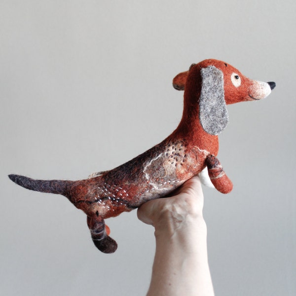 Felt Dachshund - Branko, Felt dog Art Puppet Stuffed Animals Felted toy Dog plush toy Soft toy red dachshund Marionette sausage dog. brown
