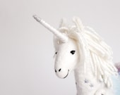 Unicorn - Art Toy, Felt Standing Unicorn Handmade Stuffed, Myth animal. white, neutral, grey, pastel blue. SPECIAL ORDER for jbtci
