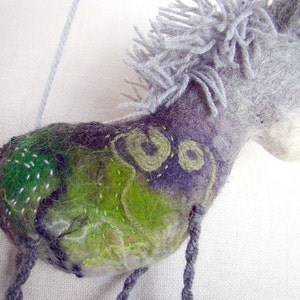 Felt Donkey Grey Birger. Art Toy. Felted Stuffed Waldorf style Marionette Puppet Handmade Farm Animals Toys. grey green gray. image 5