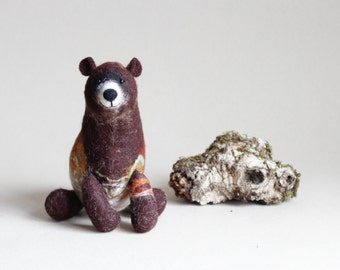 Felt  Bear - Grisha. Art Toy, Grizzly bear   Woodland  Stuffed  Animal Felted Toys animals. brown, green. RESERVED for Kathleen.